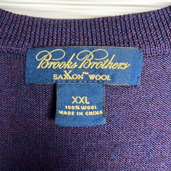 Brooks Brothers Saxxon Fine Merino Wool Purple V-neck Sweater Pullover XXL - Picture 11 of 12